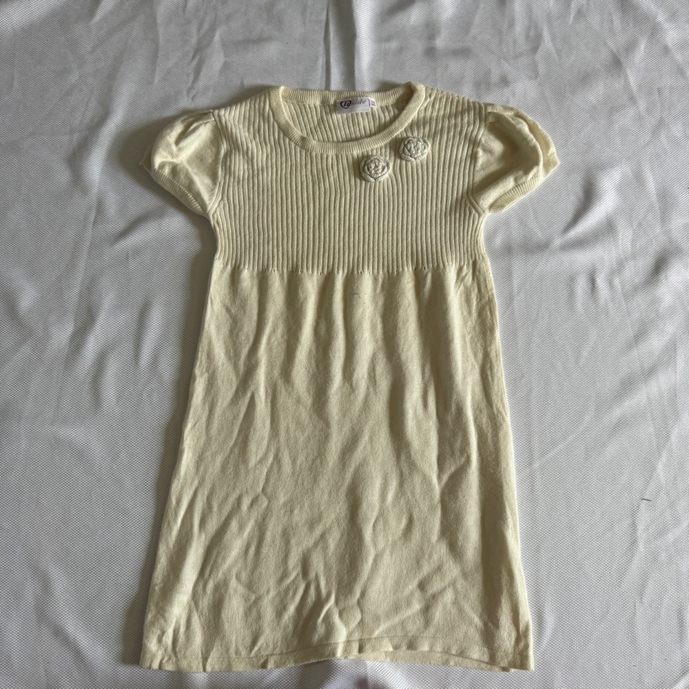 Girls Knit Sweater Dress – Creamy Yellow, Size 10